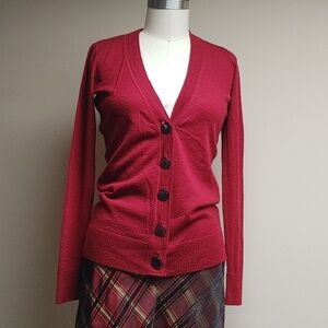 Tahari 100% Extrafine Merino Wool Rust Cardigan Sweater Size S